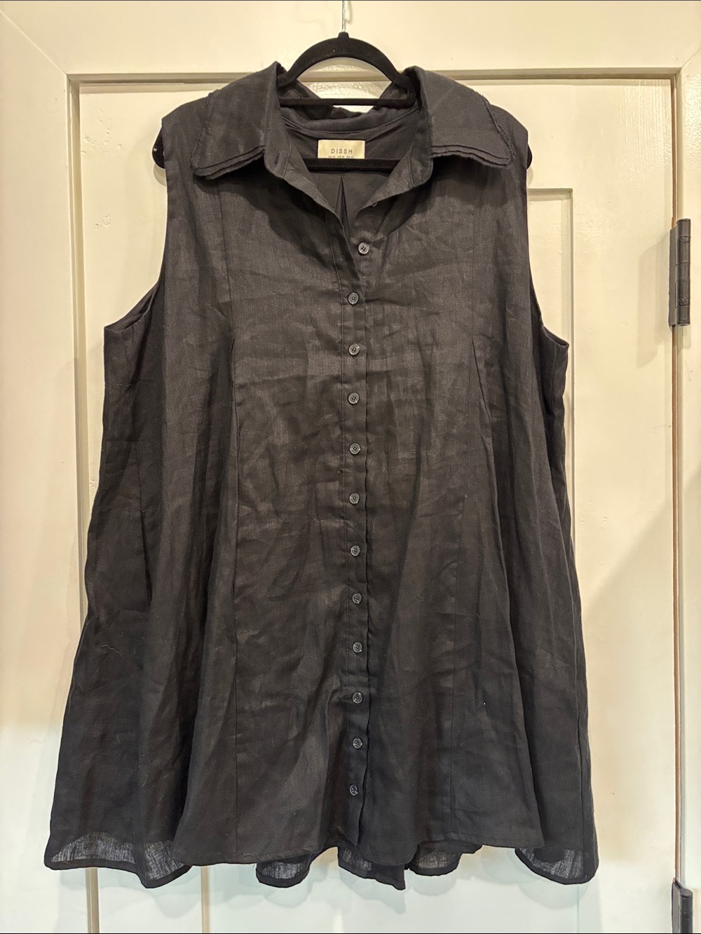 DISSH Black Linen Sleeveless Button-Down Mini Dress